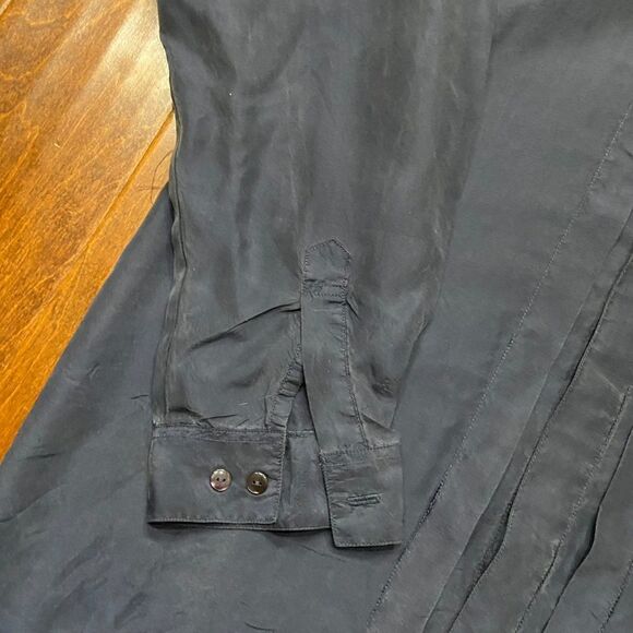 Novin Vintage 90s Navy Blue Hidden Button Front Silk Shirt Men's Size Large - Picture 4 of 9